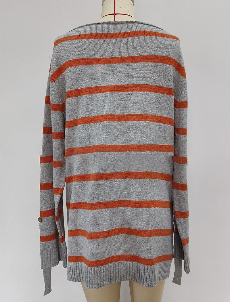 Colorblock Striped Loose Knit Sweater