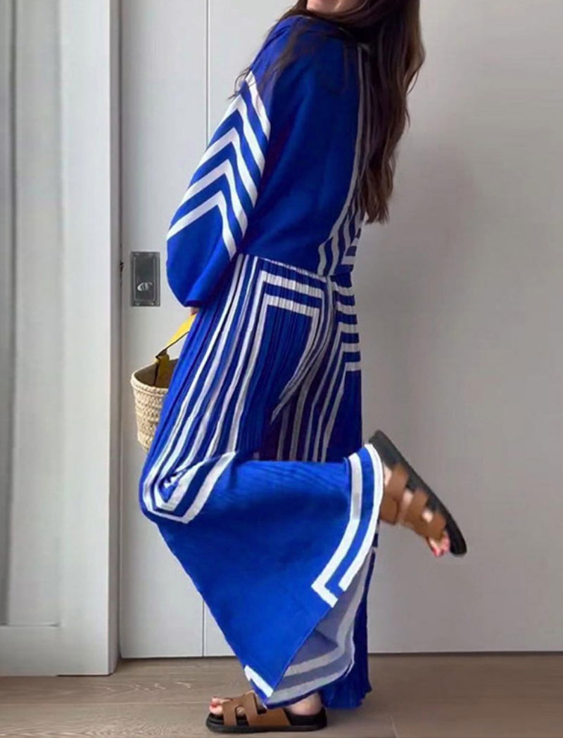 Geometric Striped Tie-Front Shirt and Pants Set