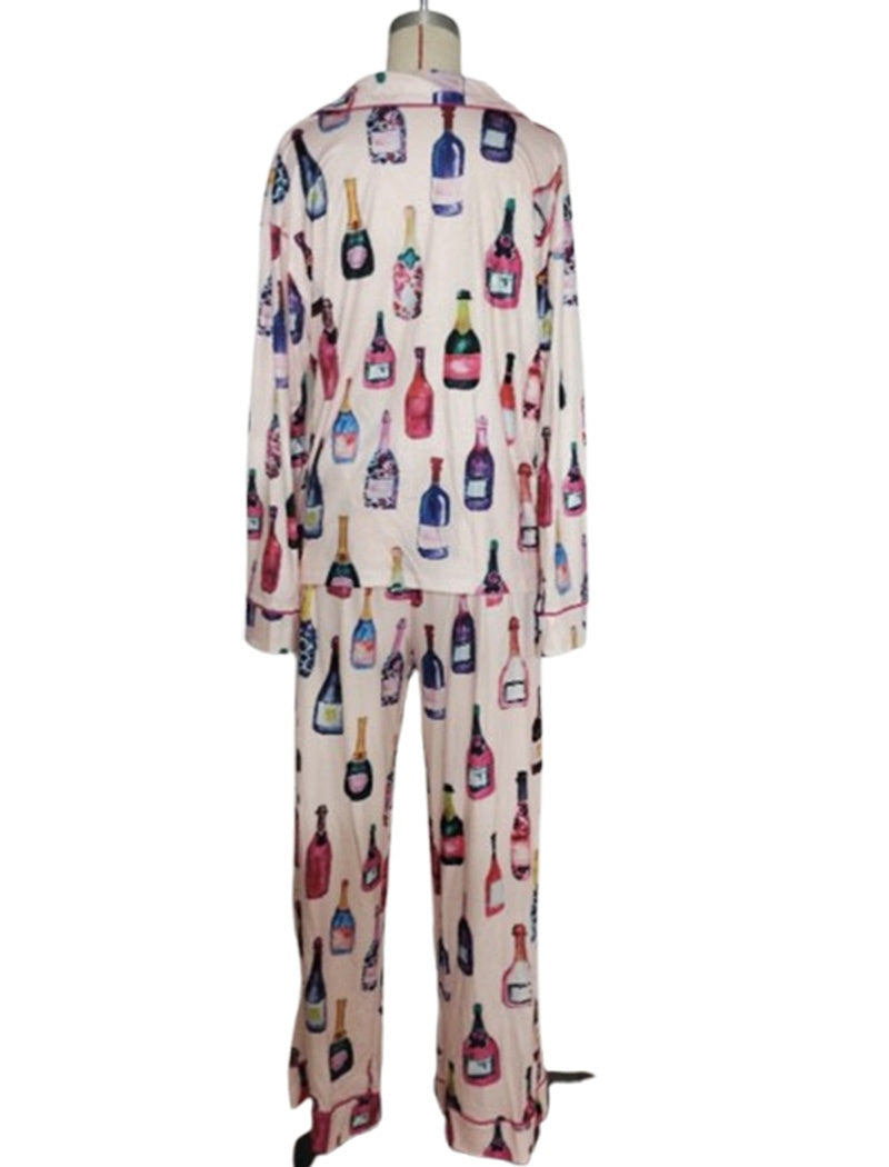 Bottle Print Long Sleeve Pajama Set