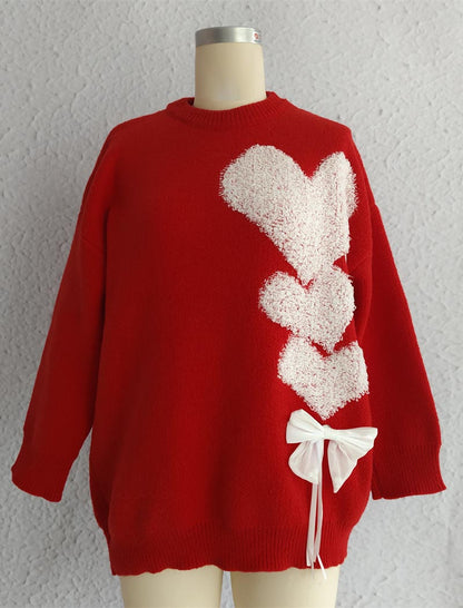 Heart Motif Sweater with Bow Detail