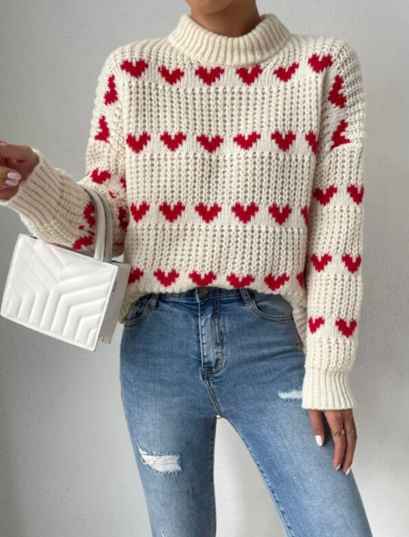 Heart-Pattern Knit Sweater