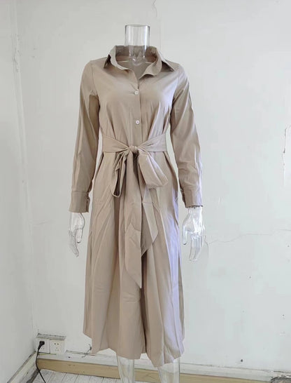 Belted Shirt Dress with Front Slit