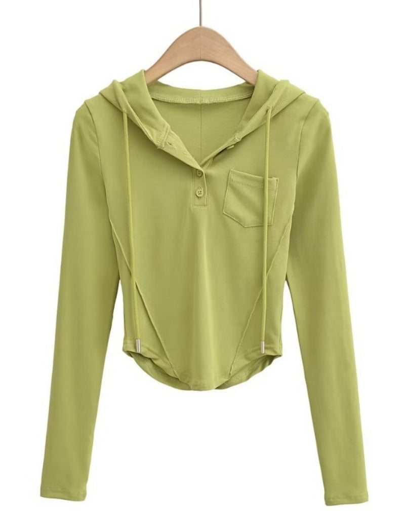 Buttoned Cropped Hoodie