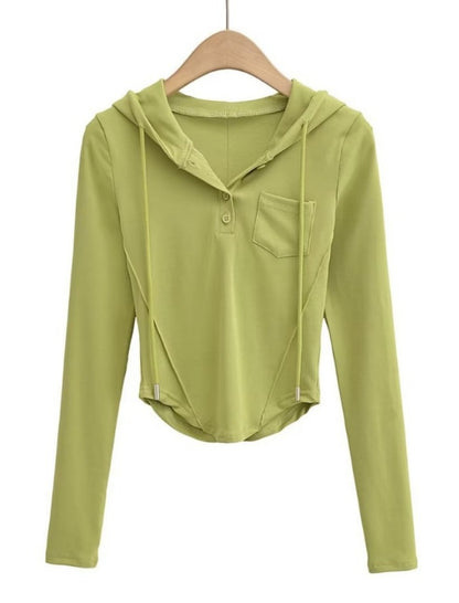 Buttoned Cropped Hoodie