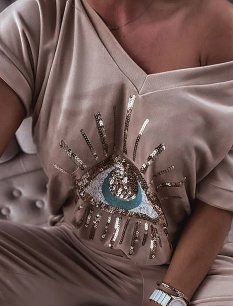 Eye Embellished Lounge Set