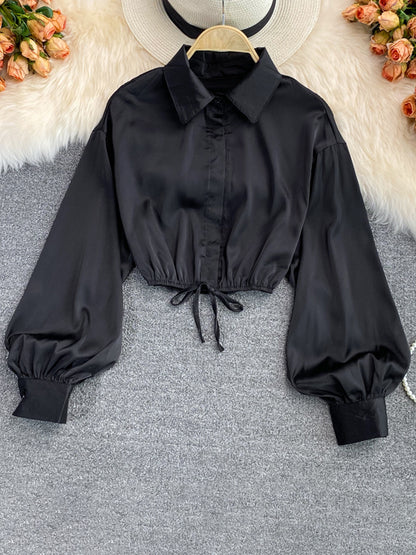 Balloon Sleeve Drawstring Blouse