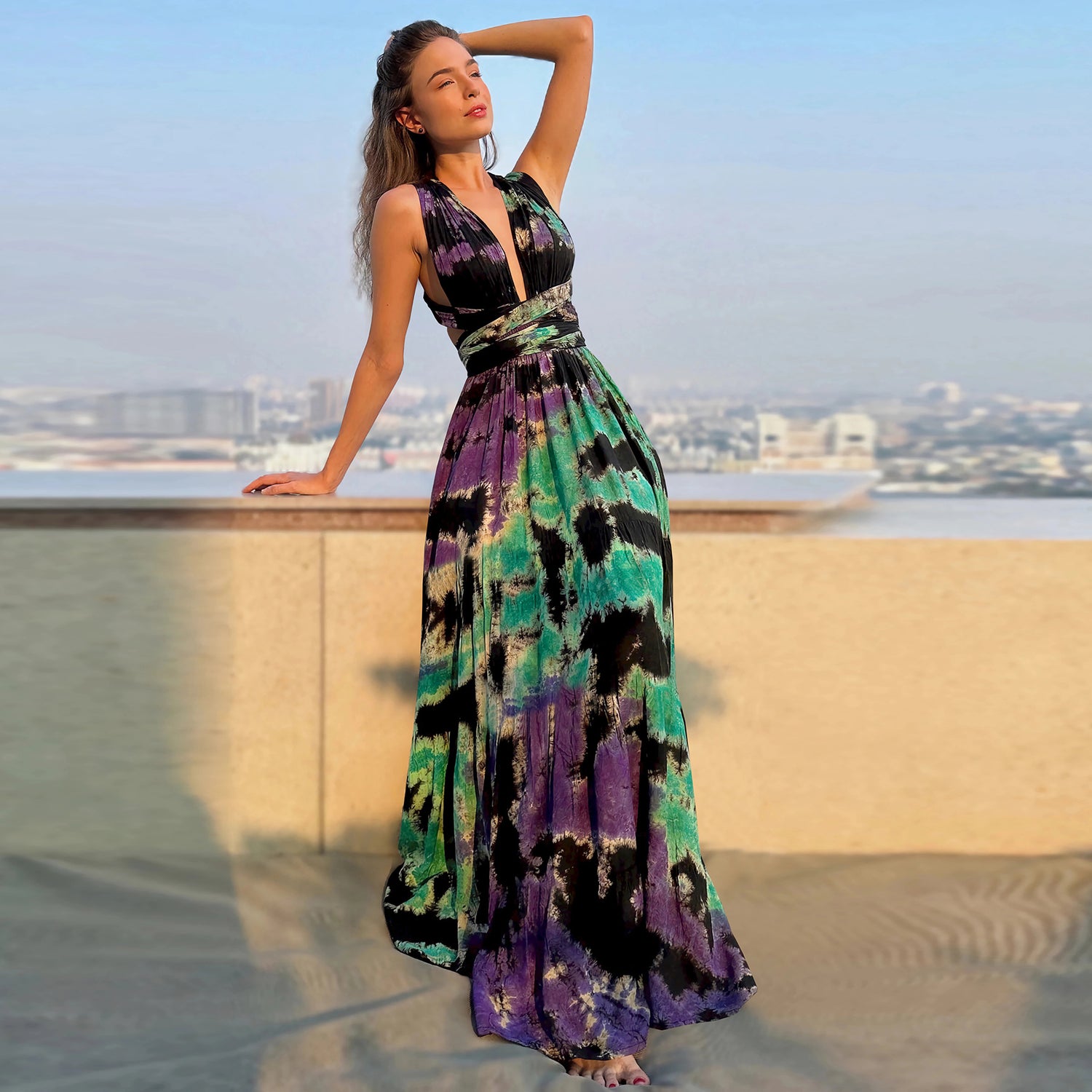 Tie-Dye Halter Maxi Dress