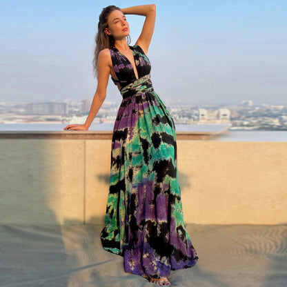 Tie-Dye Halter Maxi Dress