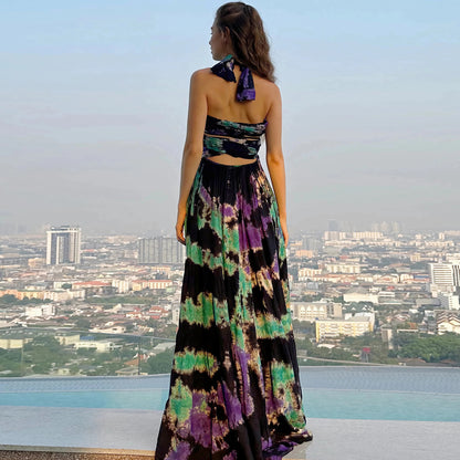 Tie-Dye Halter Maxi Dress