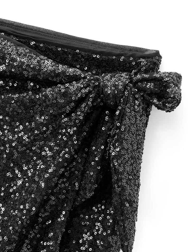 Sequin Wrap Midi Skirt with Side Tie