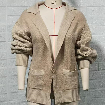 Blazer Collar Long Sleeve Knit Cardigan