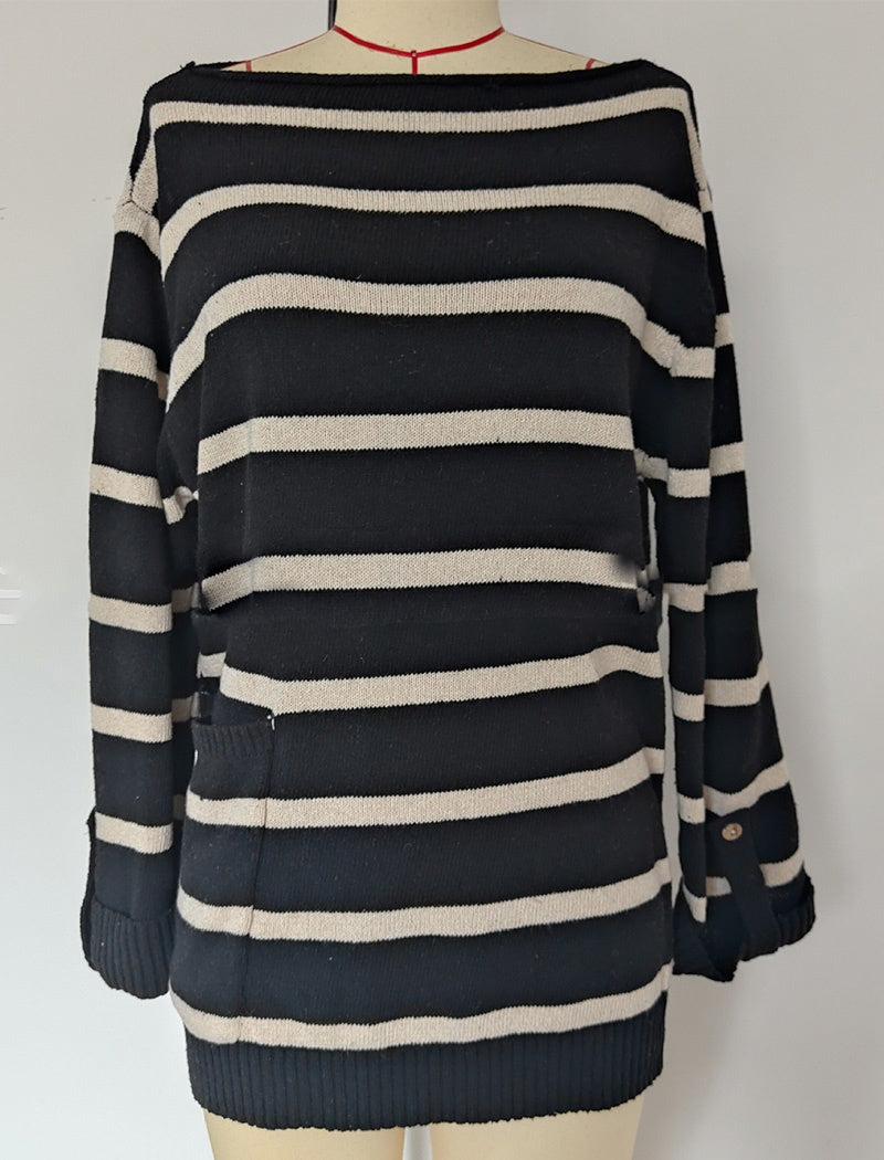Colorblock Striped Loose Knit Sweater