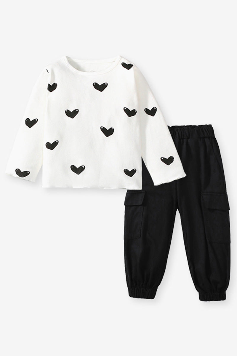 Heart Print Long Sleeve Top and Joggers Set (Kids)