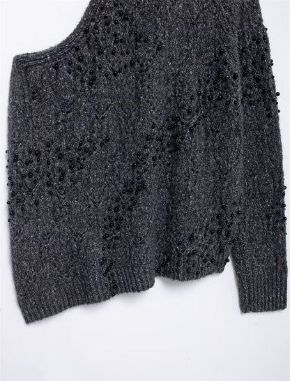 Asymmetric Open Shoulder Knit Sweater
