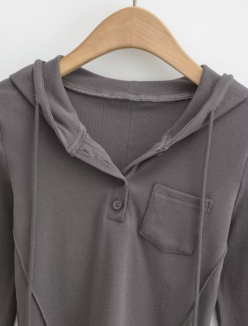 Buttoned Cropped Hoodie