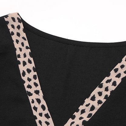 V-Neck Blouse with Leopard Print Trim