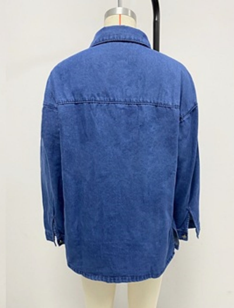 Oversized Button-Up Denim Shirt
