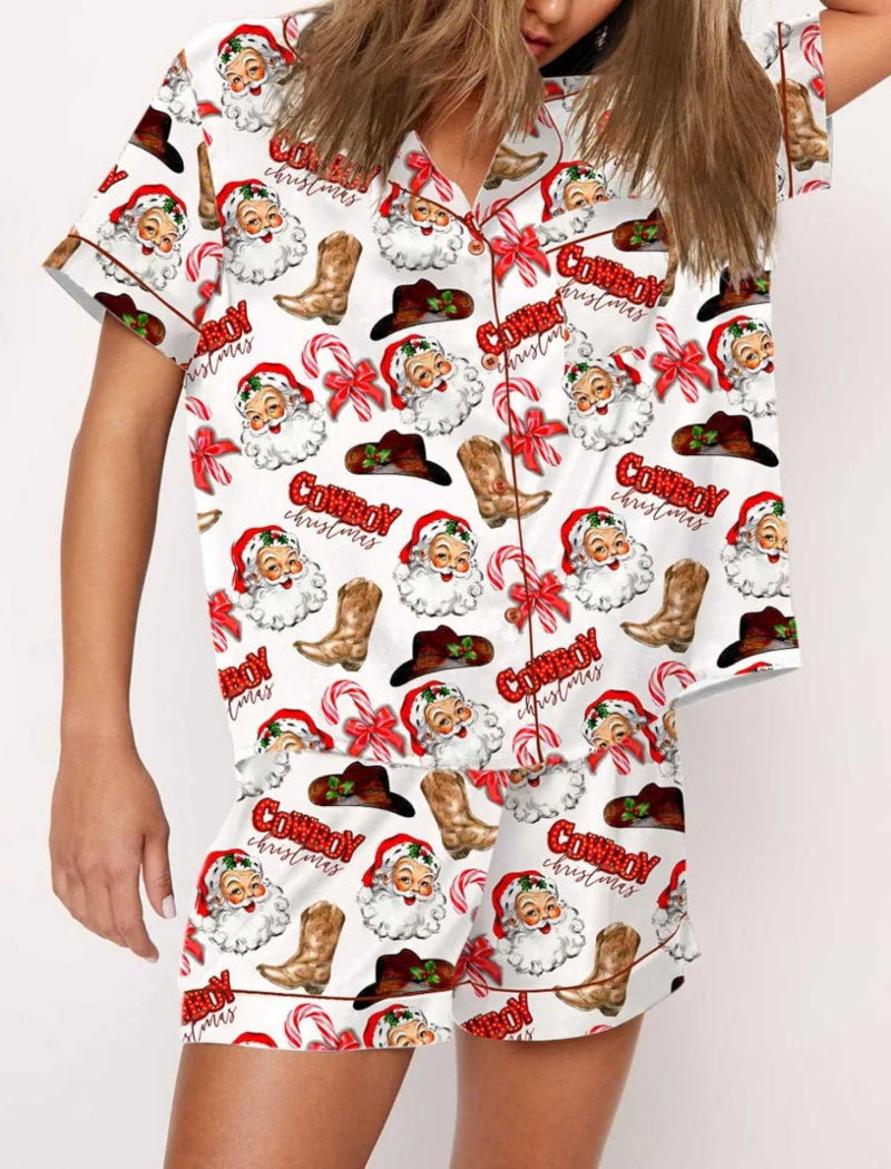 Santa Print Short Sleeve Pajama Set