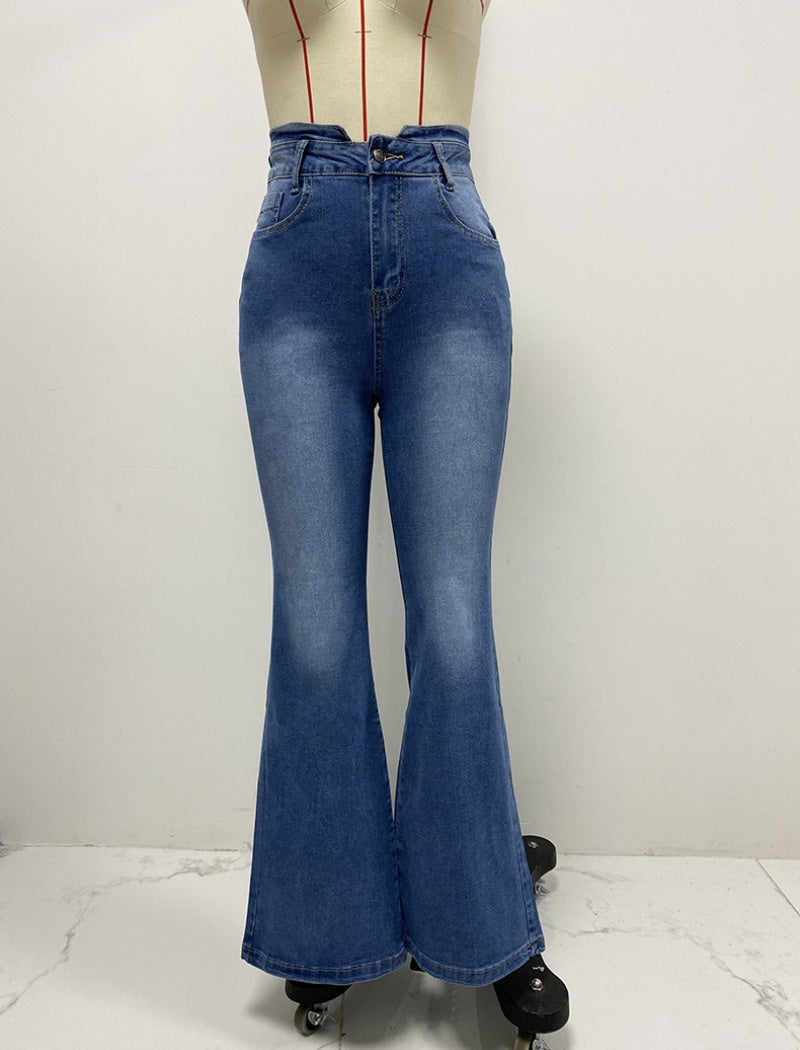 High-Waist Flared Stretch Denim Jeans