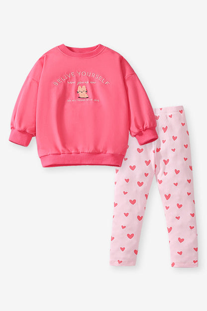 Graphic Top with Heart Leggings Set (Kids)