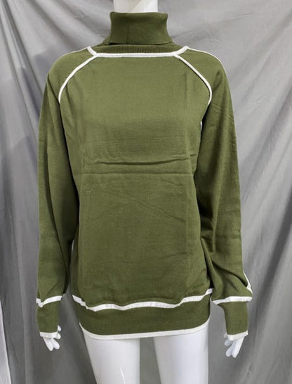 Contrast Piping Turtleneck Sweater