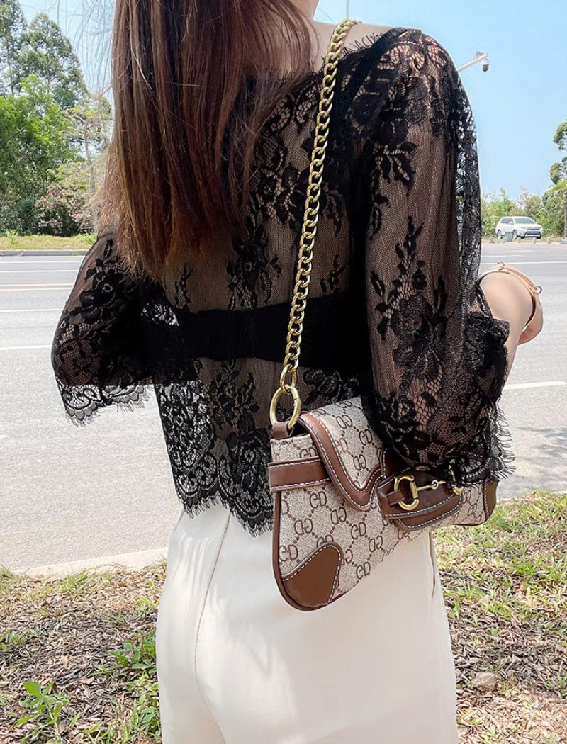 Floral Lace Overlay Sheer Blouse