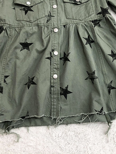 Star Print Button-Front Jacket