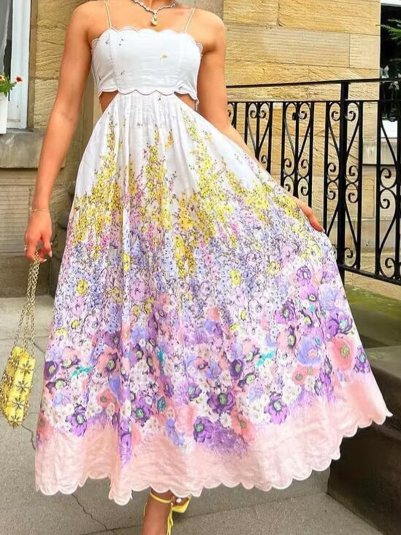 Floral Print Cutout Maxi Dress