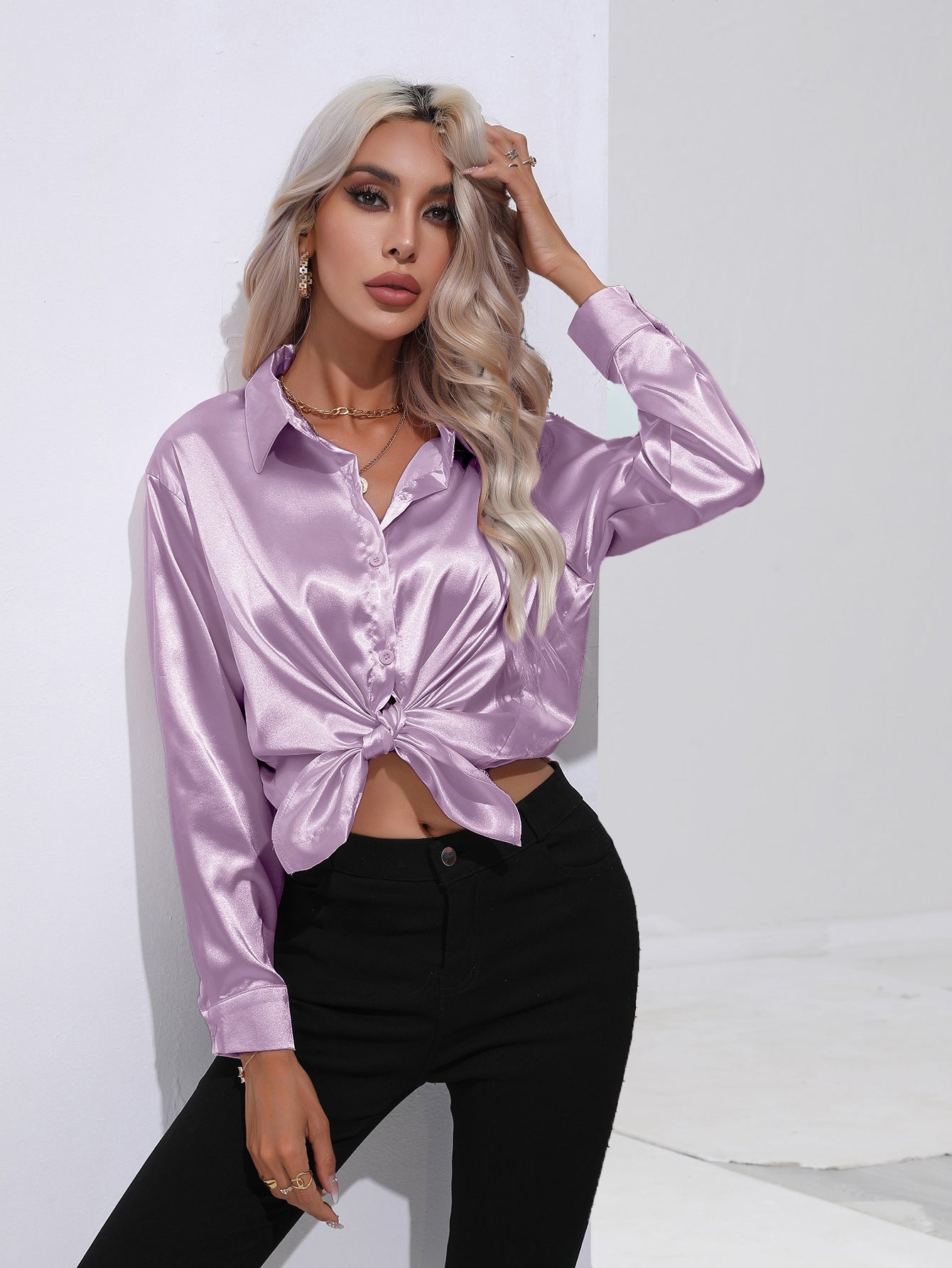 Satin Button-Up Blouse