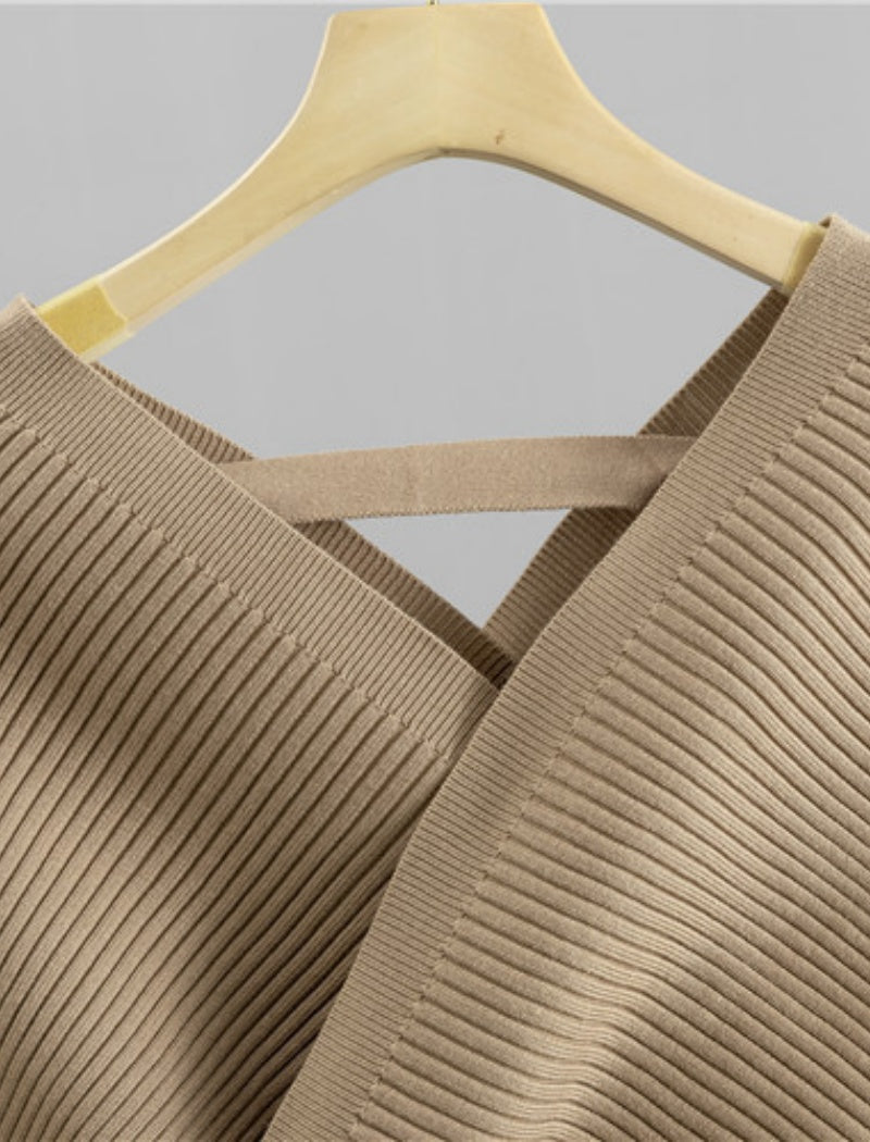 Ribbed Knit Cross-Front Lounge Set