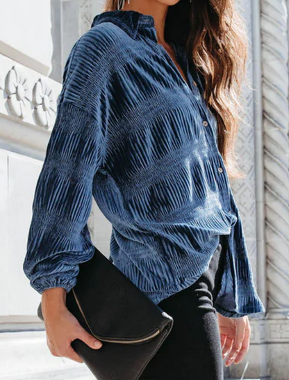 Long Sleeve Button-Up Textured Top