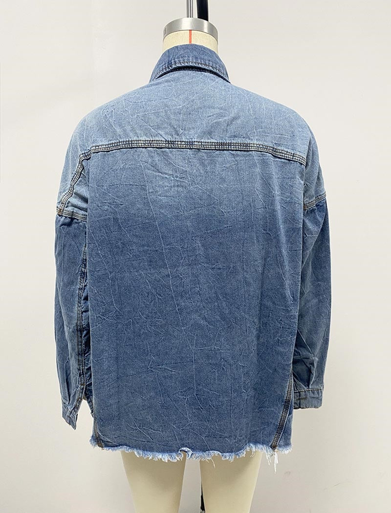 Distressed Hem Oversized Denim Shirt