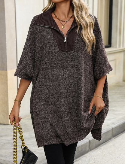 Oversized Zip-Up Lapel Pullover