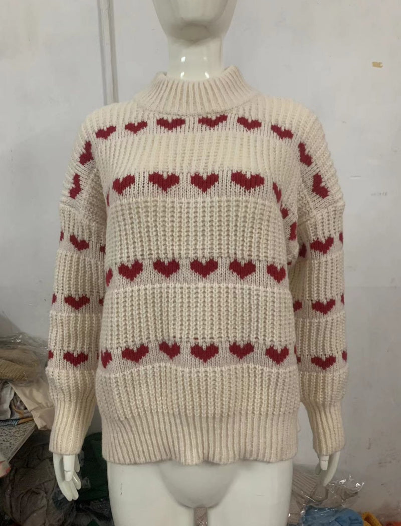 Heart-Pattern Knit Sweater