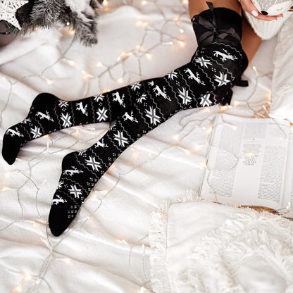 Snowflake Print Over-the-Knee Socks