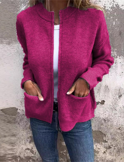 Zip-Up Knitted Cardigan with Pockets