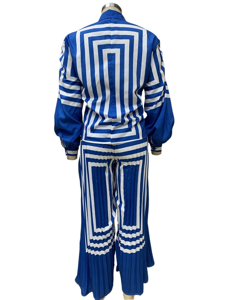 Geometric Striped Tie-Front Shirt and Pants Set