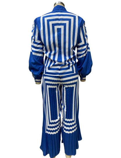 Geometric Striped Tie-Front Shirt and Pants Set