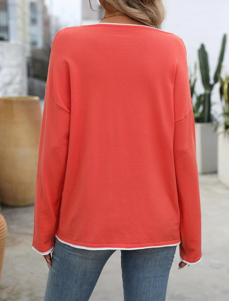 Crew Neck Colorblock Long Sleeve Sweater