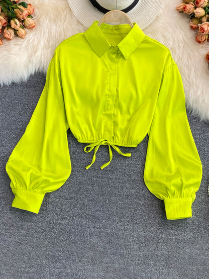 Balloon Sleeve Drawstring Blouse