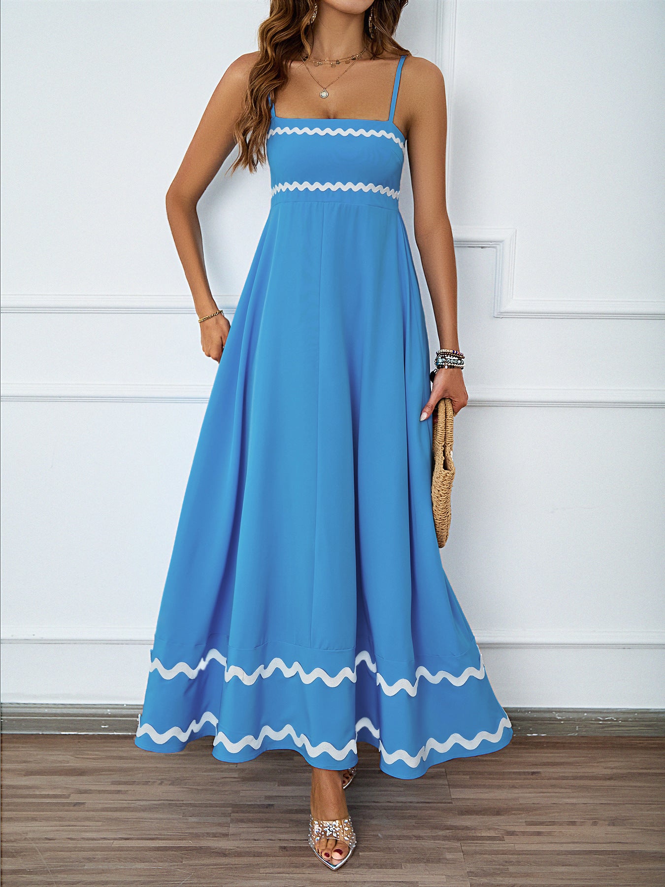 DVL407018D Contrast Trim Spaghetti Strap Maxi Dress