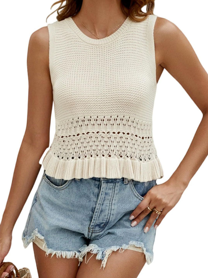 Solid Eyelet Sleeveless Top