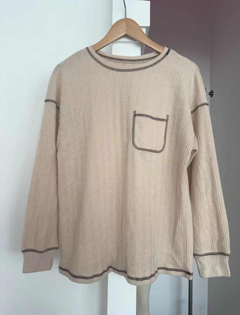 Patch Pocket Ribbed Long-Sleeve Sweater