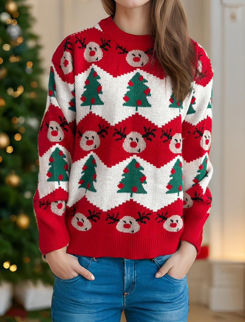 Festive Reindeer and Tree Knit Sweater