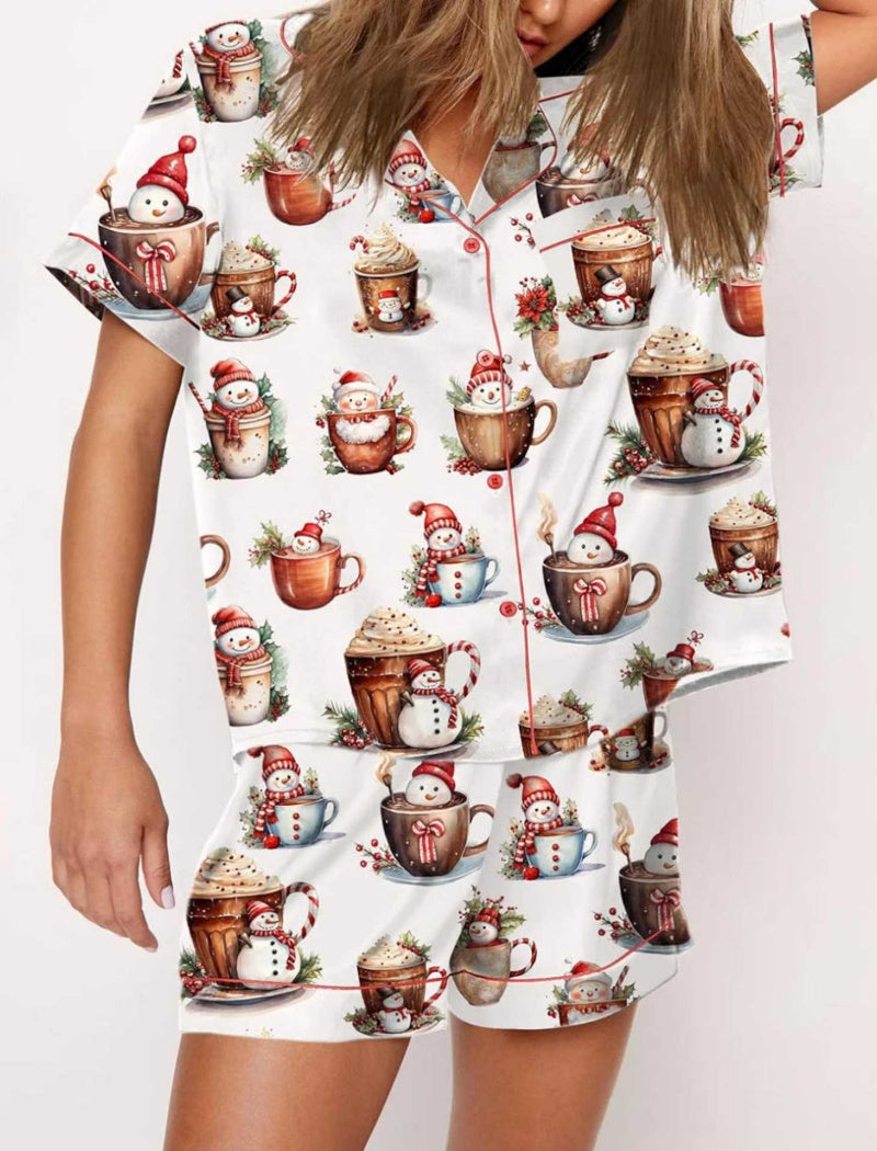 Santa Print Short Sleeve Pajama Set