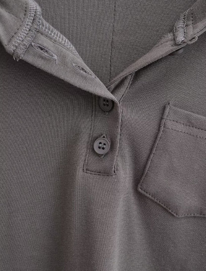 Buttoned Cropped Hoodie