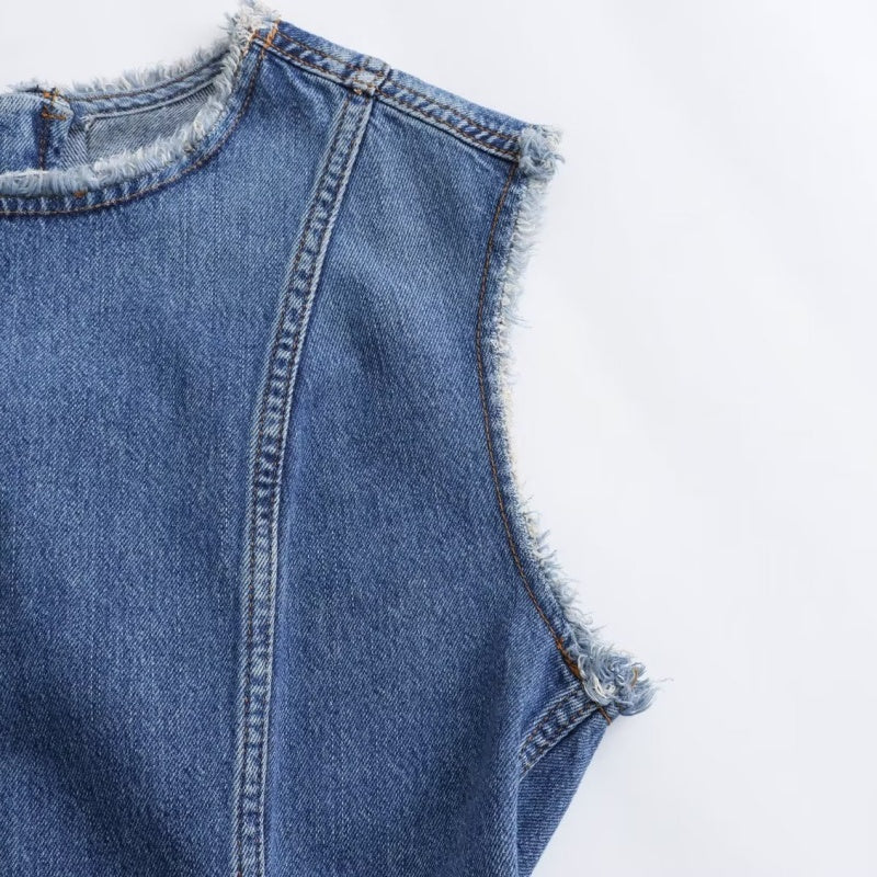 Frayed-Edge Denim Mini Dress