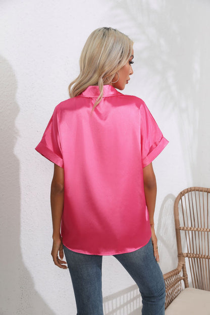 Short Sleeve Satin Crop Blouse