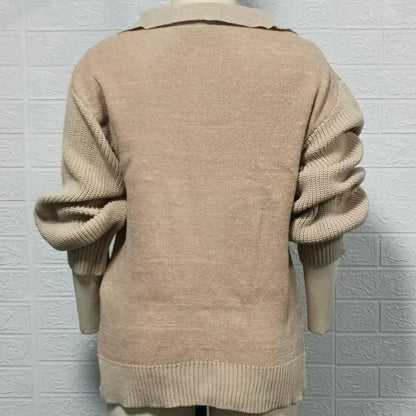 Blazer Collar Long Sleeve Knit Cardigan