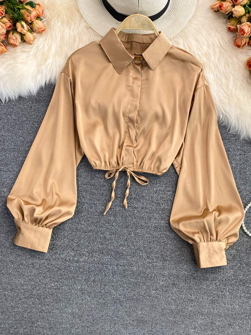 Balloon Sleeve Drawstring Blouse